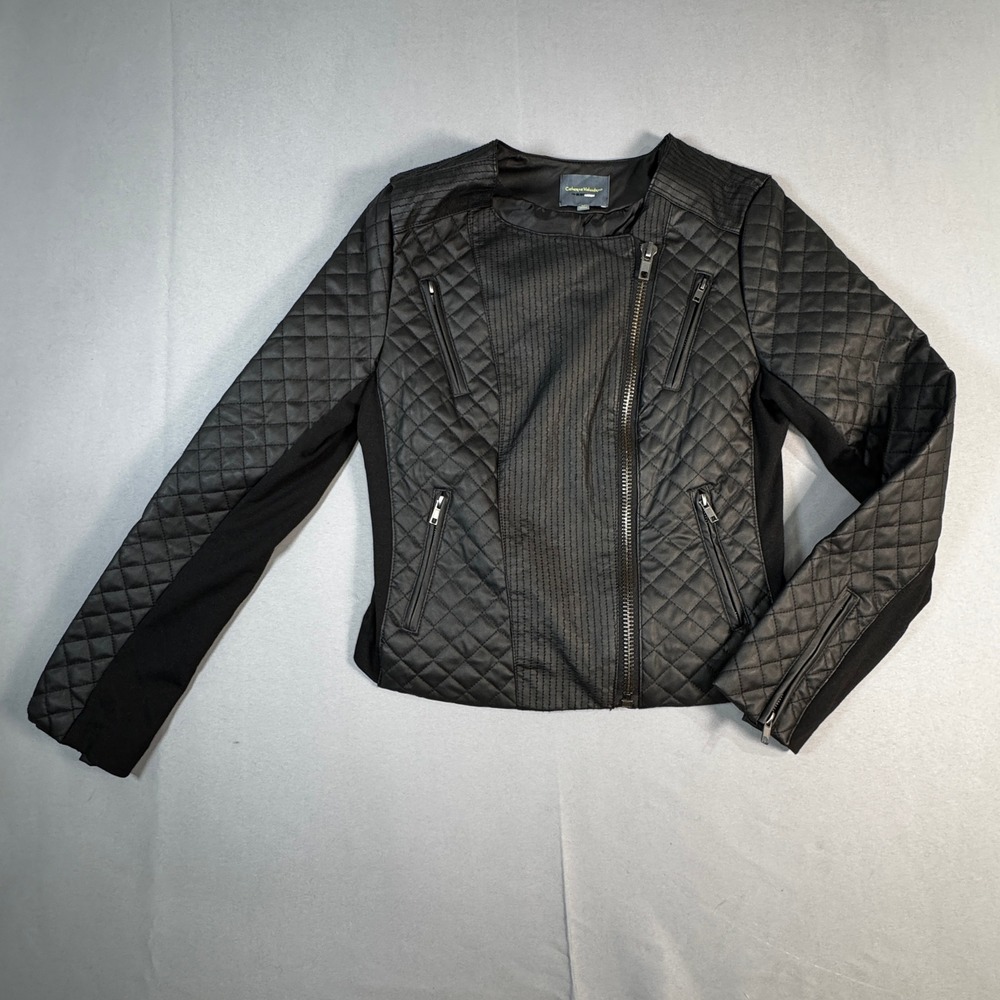Catherine Malandrino DesignNation Moto Jacket Noir Black Quilted Faux Leather M